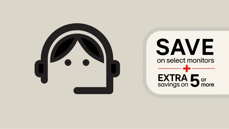 Live Agent logo with a Save on select monitors and Extra savings on 5 or more badge
