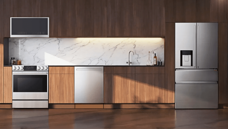 Various LG SIGNATURE appliances appear in various home settings. 