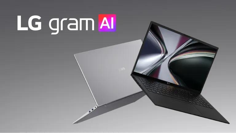 “LG gram AI” title. 2 laptops appear back-to-back.
