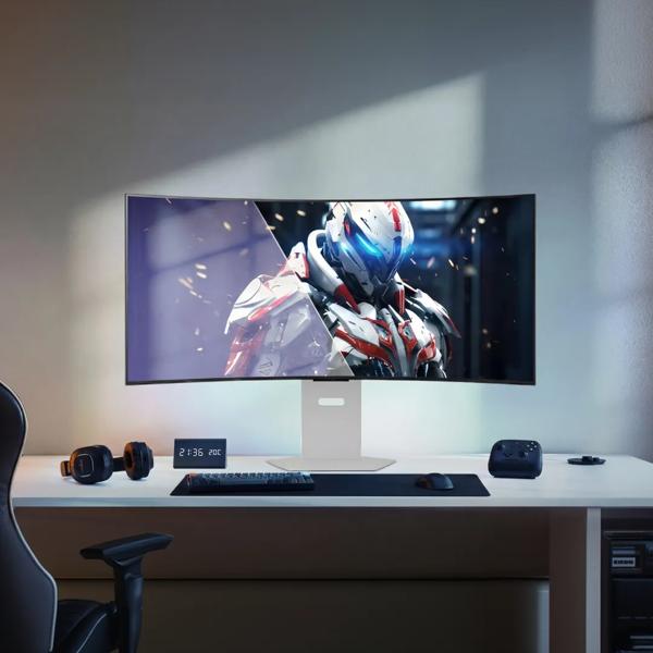 An LG monitor or a desktop displays a vivid video game scene. 
