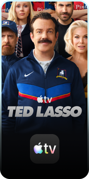 Ted Lasso show on Apple TV displayed as a streaming app card on LG webOS smart TV interface.