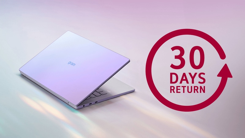 An LG gram Laptop on a bright background. “30 Days Return” badge.