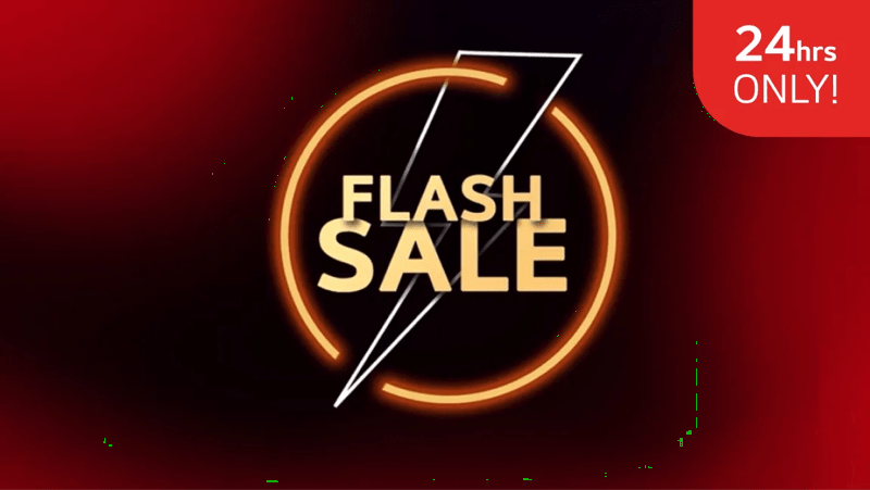Lightning logo with “Flash Sale” text. “24hrs ONLY!” badge.
