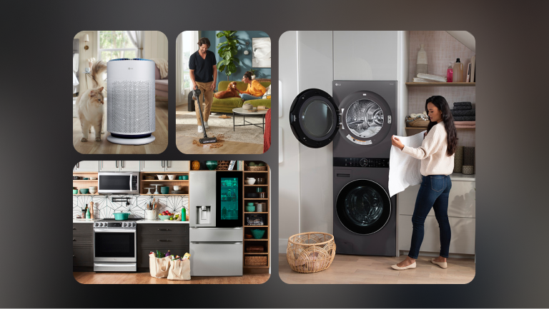 Images of people using home appliances
