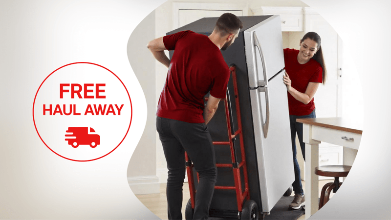 text reading Free Haul-Away next to image of people moving a refrigerator