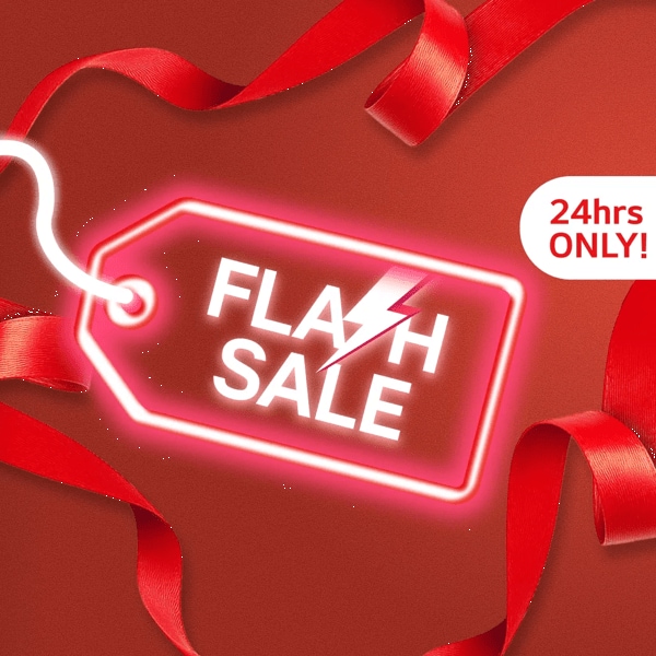 “Flash Sale” neon price tag illustration on purple background. “24hrs Only” pop-out. “America’s Most Reliable Line of Home Appliances” badge. 