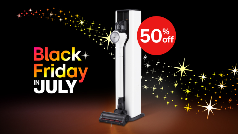 Perfect Black Friday in July promo with LG Vacuum  with 50% off callout