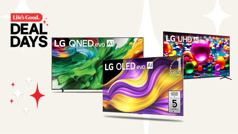 “Life’s Good Deal Days” title  badge. An OLED, QNED and UHD TV on a white background.