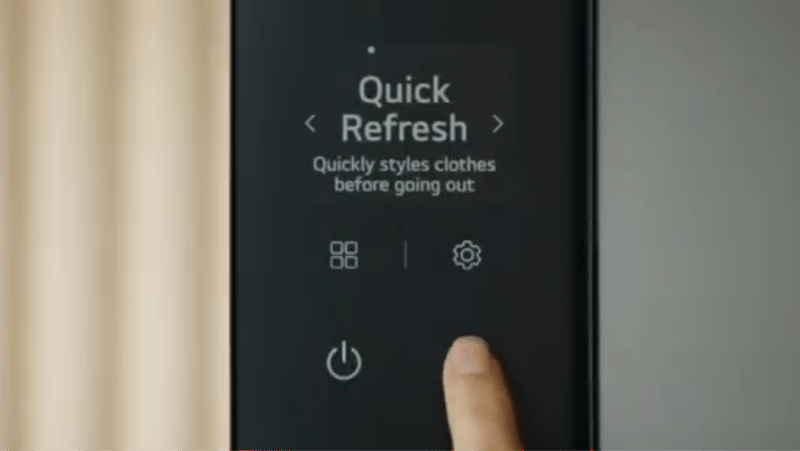 Closeup image of LG Styler® Steam Closet control panel and QuickRefresh cycle.