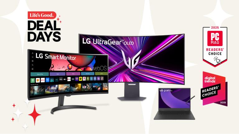 “Life’s Good Deal Days” title badge. A group of LG monitors and laptops appear on a white background.