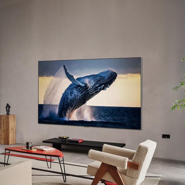An LG TV in a stylish living room setting.