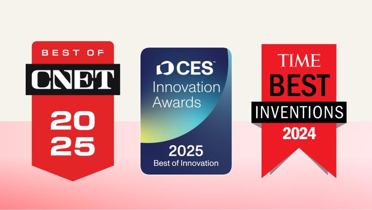 “Time best Inventions 2024”, “CES Innovation Awards 2025 Best of Innovation” and “Best of CNET 2025” badges. 