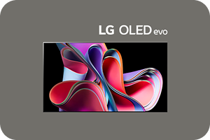 LG OLED TV with a red and purple abstract shape on the screen.