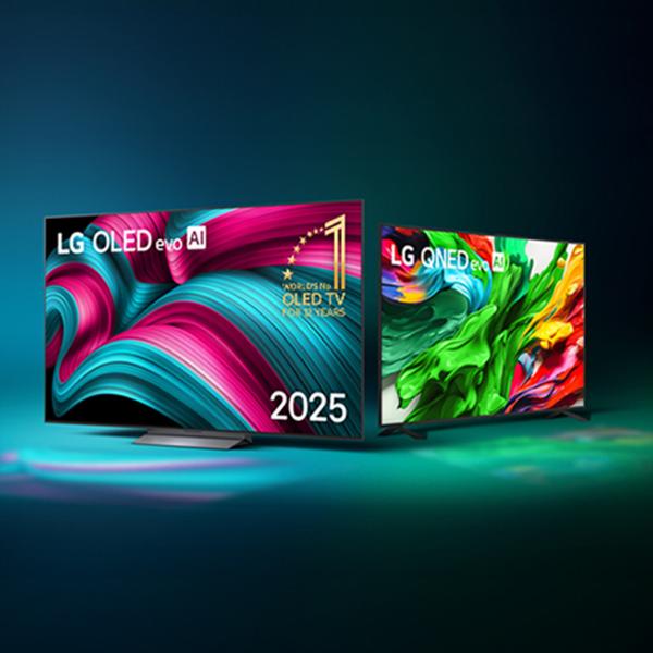 2 LG TVs appear side-by-side on a dark background. 