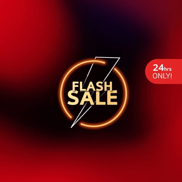 Lightning logo with “Flash Sale” text. “24hrs ONLY!” badge.