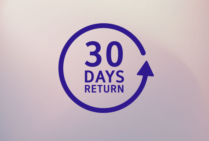 Logo indicating a 30-day return policy, featuring a circular design with clear text and arrows symbolizing returns.