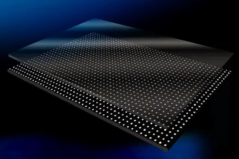 Layered material with a grid of white dots on transparent sheets.