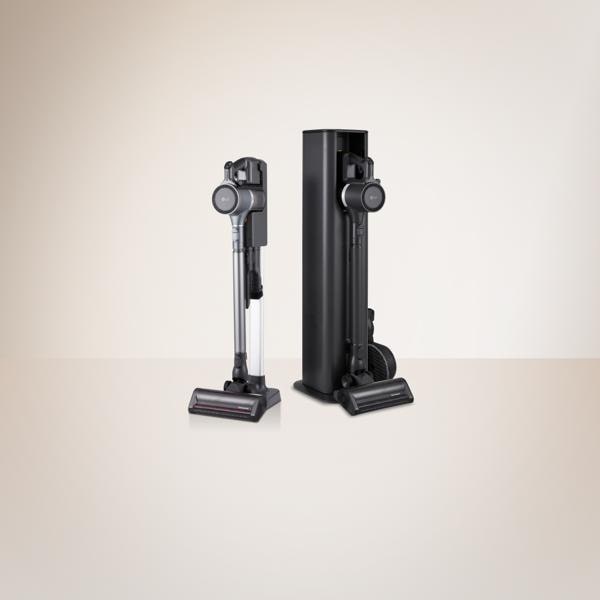 Two CordZero cordless stick vacuums appear side-by-side on a tan background.