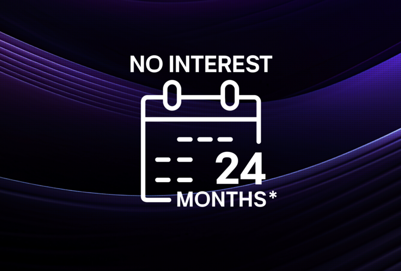 Promotional graphic highlighting a "No Interest for 24 Months" offer, emphasizing financial savings and payment flexibility.