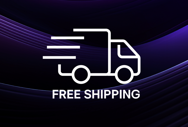 A free shipping symbol set on a dark backdrop, highlighting the convenience of no shipping fees for customers.