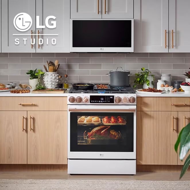 LG STUDIO Range front view in a luxury kitchen