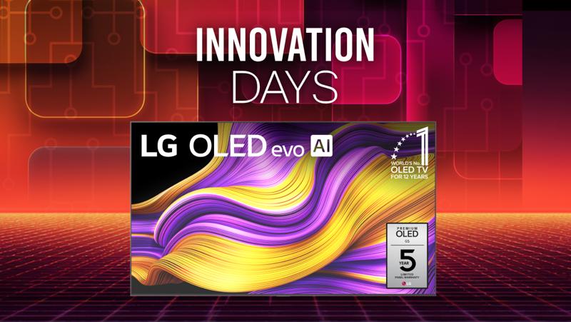 “INNOVATION DAYS” title badge. AN Oled tv appears on a red background.