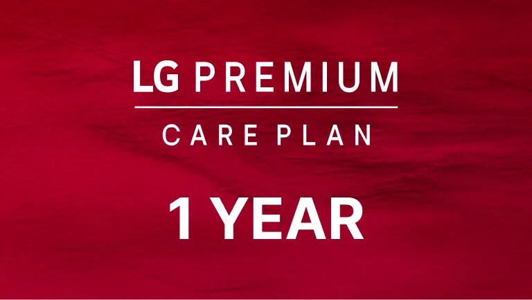 Text reading “LG Premium Care Plan, 1 Year” against a red gradient background.