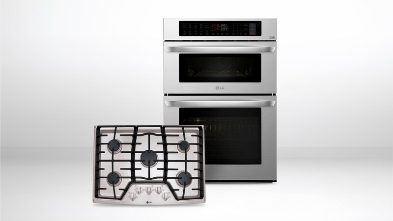 An LG Wall Oven and cooktop appear side-by-side.