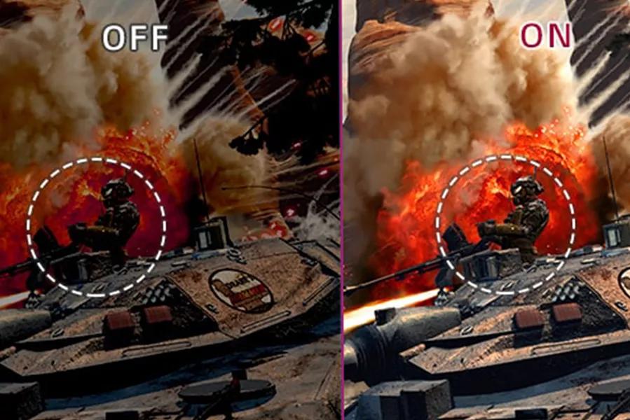 Image of an explosion demonstrating on screen effect of Black Stabilizer feature