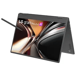 LG 16T95TP-K.AD87U1 Pro 2-in-1 16-inch Laptop – Black Finish – Folded Front View with Screen On.