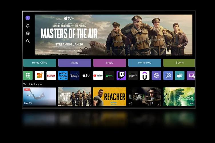 BAND OF BROTHERS AND THE PACIFIC
MASTERS OF THE AIR
STREAMING JAN 26
Home Office
Game
Music
Home Hub
Sports
Apps
NETFLIX
prime video
Disney
tv
youtube
Spotify
REACHER
Live TV