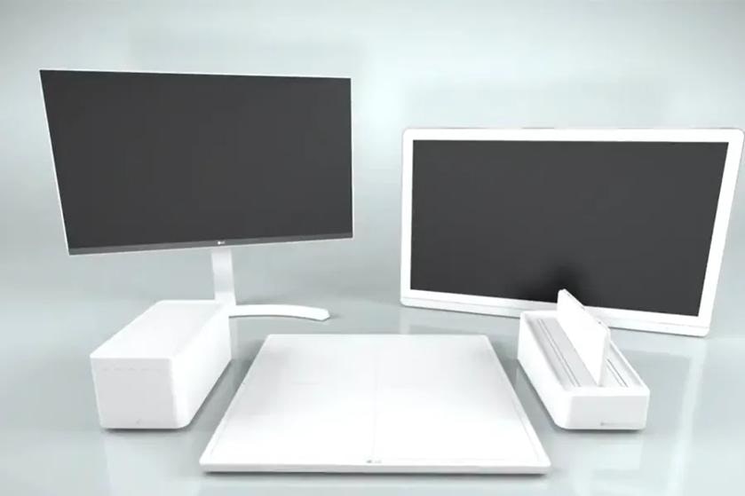 Set of white modern electronic devices, including a digital x-ray detector and monitors.