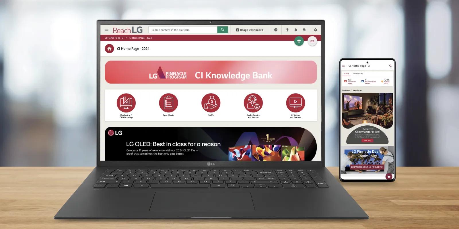 A laptop and a mobile phone showcasing Reach LG landing page.