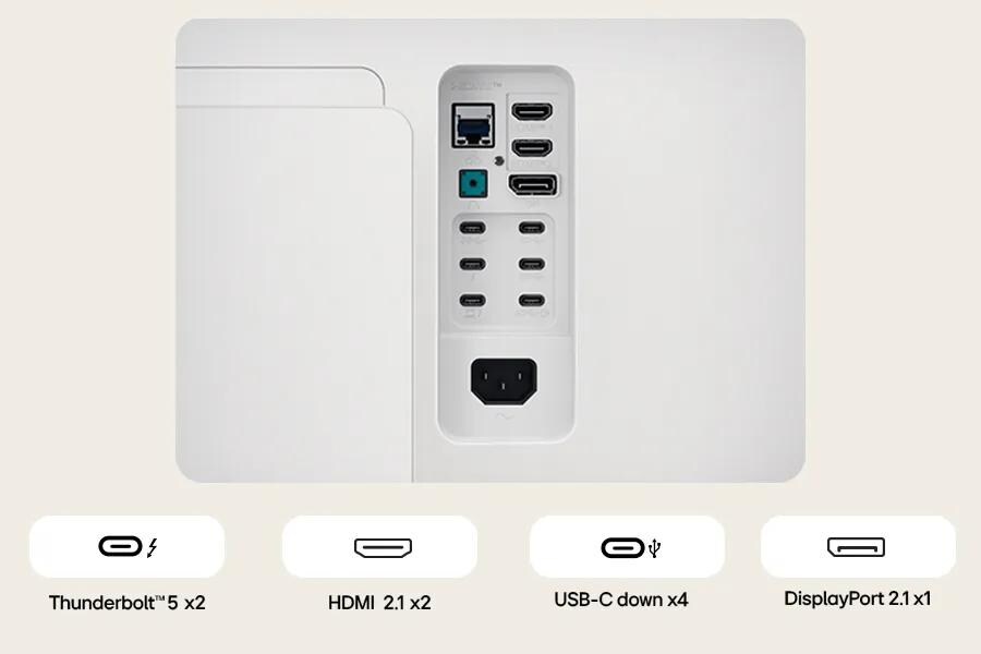 ThunderboltTM 5 x2
HDMI 2.1 x2
USB-C down x4
DisplayPort 2.1 x1

