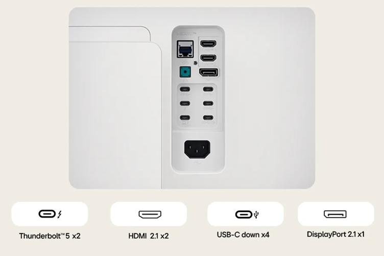 ThunderboltTM 5 x2
HDMI 2.1 x2
USB-C down x4
DisplayPort 2.1 x1
