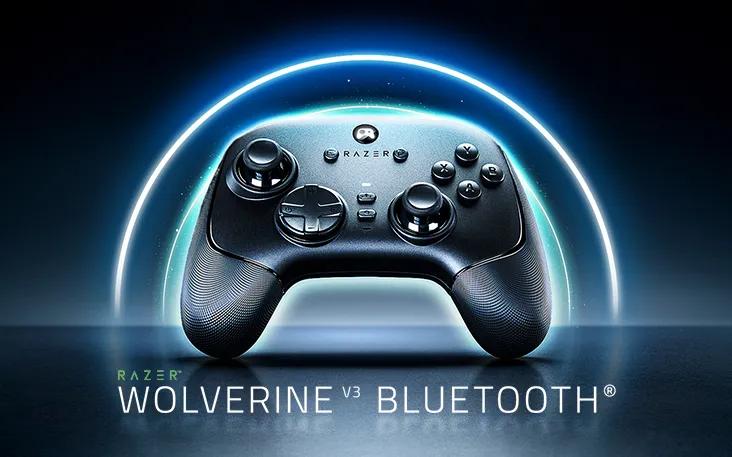 LG TV with Bluetooth Ultra Low Latency shows a wireless game controller labeled “Razer Wolverine V3 Bluetooth” on screen, indicating optimized Bluetooth controller support for responsive gameplay.