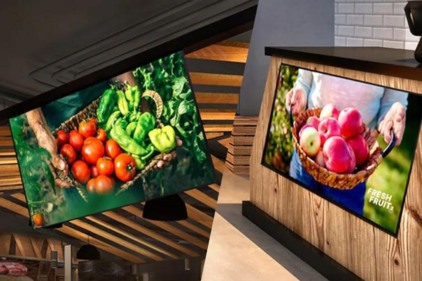 Two 65UL5Q-M UHD Signage in a supermarket setting