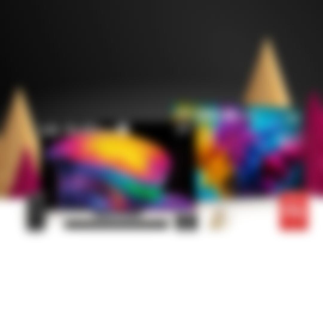 LG 77" OLED evo AI TV and 75" QNED AI Mini LED TV with a soundbar, subwoofer and rear speakers, set among gold and magenta paper holiday trees. CNET People’s Picks 2026 #1 TV Brand badge.