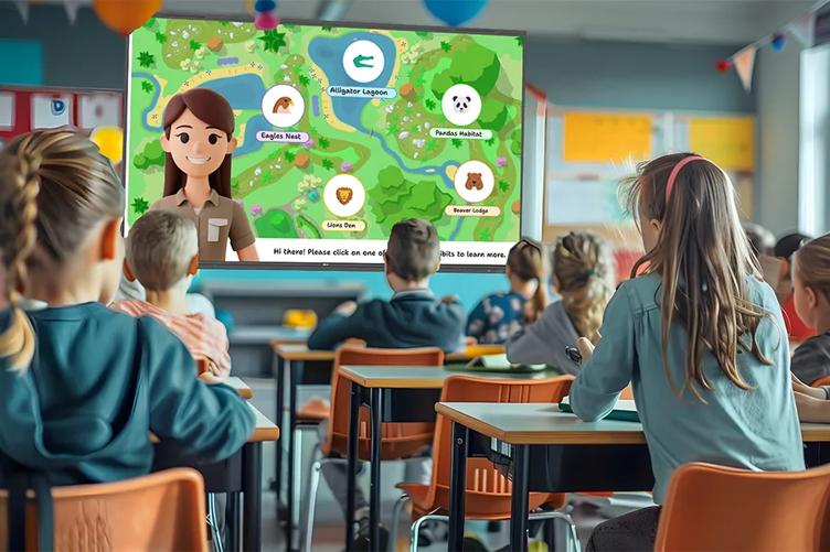 Elementary kids in class using CreateBoard and Padlet