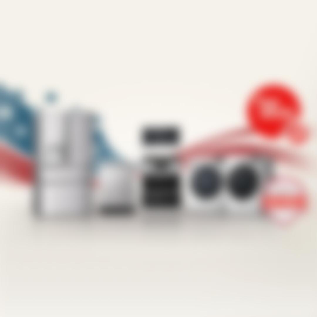 “4th of July Savings Event” title badge. “LG x America 250: Proud Partner” badge. A group of LG home appliances on a stars and stripes background. “America’s Most Reliable Line of Home Appliances”, “LG Top Deals”. 