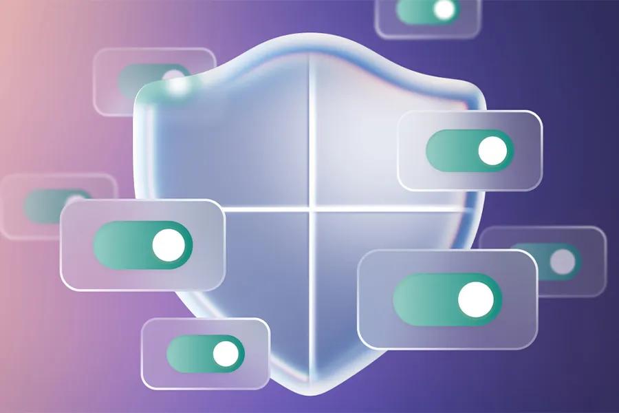 LG 17Z90U-H laptop security protection feature showing shield icon with toggle switches representing security settings