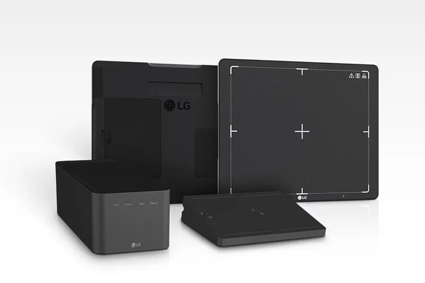 LG digital x-ray detectors with various components, including a large detector board and smaller control units.