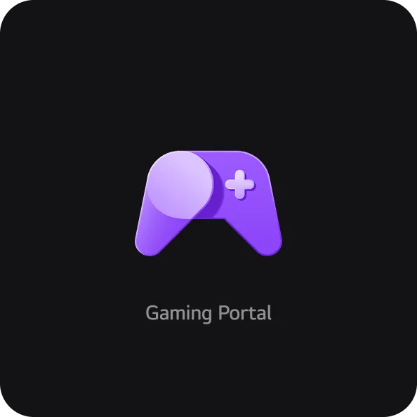 Purple game controller icon with text reading Gaming Portal on dark background