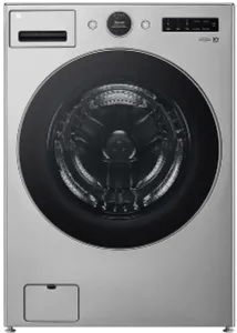 Front view of the silver front-load WM5500 washer.