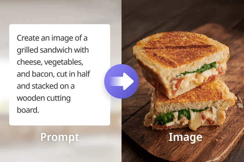 Grilled sandwich with cheese, vegetables, and bacon, cut in half and stacked on a wooden cutting board.

Transcribed Text:

Create an image of a grilled sandwich with cheese, vegetables, and bacon, cut in half and stacked on a wooden cutting board.