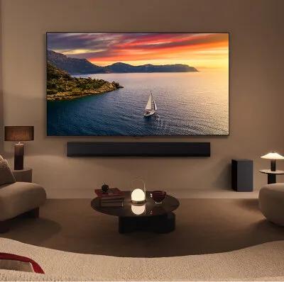 LG Soundbar with OLED TV mounted on wall