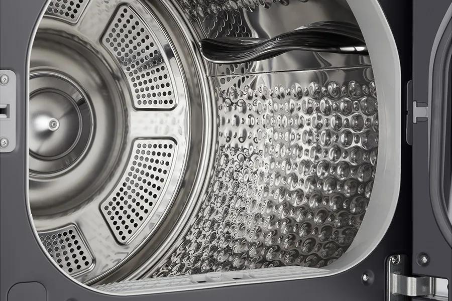 LG DLHC8402B Dryer with smooth surface drum interior featuring textured pattern for gentle fabric care