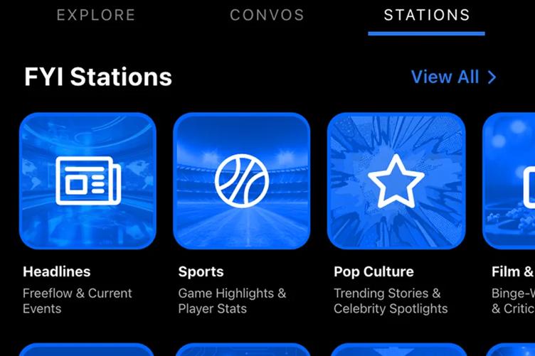 Image of categories like headlines and
sports and music.