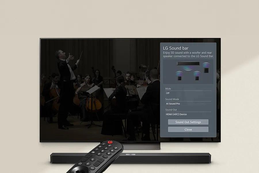 WOW interface settings showing on the TV so you can customize your sound experience