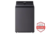 Front view of dark gray top load washer with America's Most Reliable Line of Appliances badge at the bottom right.